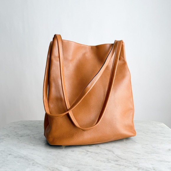 Kattee large pebbled brown tan cowhide leather tote bag purse - Picture 1 of 5